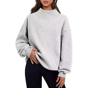 Sweats pour femmes en gros pull à col roulé surdimensionné sweats pour femmes à manches longues en coton polaire - Product Image 6