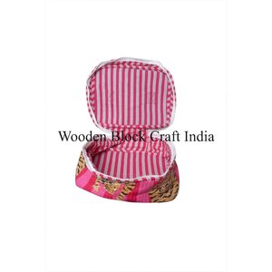 Women's Makeup Pouch Set 3-Piece <b>Toiletry</b> <b>Bag</b> 100% Cotton Zipper Pouch Sets Quilted Cosmetic Accessory <b>Bag</b> Multipurpose Pouch - Product Image 2