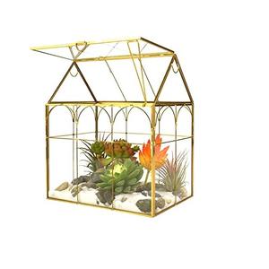 Décoration de salon taille personnalisée Terrarium en verre plaqué or Vase en verre de forme géométrique de haute qualité Plantes - Product Image 4