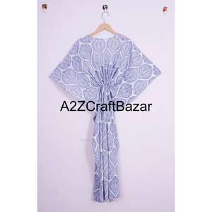 Caftán Largo Indio de Diseñador, Vestido Caftán Holgado, Ropa de Maternidad, Vestido Largo Maxi de Algodón Estampado, Vestido Elegante al por Mayor con Estampado de Bloques - Product Image 5