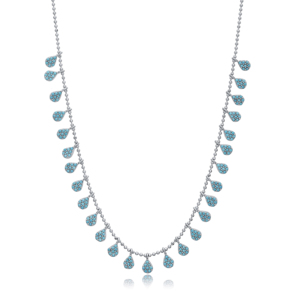 Turquoise CZ Pierre Poire Coupe Forme Conception Shaker Collier En Gros À La Main Turc 925 Bijoux En Argent Sterling - Product Image 5