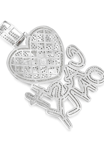 Iced-Out Broken <b>Heart</b> Pendant with Moissanite Gold and Rhodium Plated HipHop Style Micro Insert Inlay 'Cash Only' Design - Product Image 5