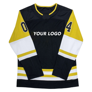 Maillot de Hockey sur glace personnalisé noir jaune et blanc à manches longues uniforme d'équipe respirant séchage rapide 100% polyester chemise de jeu d'entraînement - Product Image 6