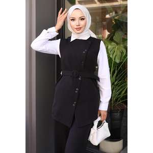 Ensemble décontracté noir à imprimé floral avec gilet et pantalon, ceinture incluse, en tissu tissé, longueurs longues et mi-longues, saison estivale, taille XL - Product Image 2