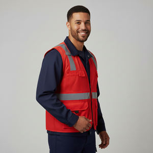 Chalecos de Seguridad Reflectantes Fluorescentes Rojos de Alta Visibilidad con Luz LED Intermitente, Malla Impermeable, ANSI Clase 2, EN ISO 20471, Logotipo Personalizado OEM - Product Image 3