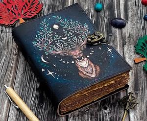 Diario de cuero Deer Moon diario para hombres y mujeres con loc Antique Deckle Edge pepar cuaderno de bocetos de viaje cuaderno negro - Product Image 1