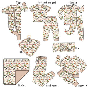 Impresión digital personalizable cuatro meses invierno vida silvestre niños cara animales perro oso estampado suave bambú bebé Pijamas 2 piezas - Product Image 1