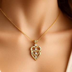 925 Sterling <b>Silver</b> 14K Gold Vermeil Christian Couple Heart Solitaire Pendant CZ Elegant <b>Layered</b> Love Design Timeless - Product Image 6
