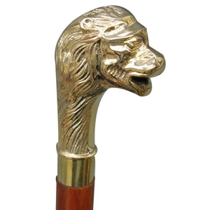 Mango de cabeza de león estilo Vintage bastón de madera hecho a mano hermoso regalo para cumpleaños latón marrón oscuro y madera - Product Image 3