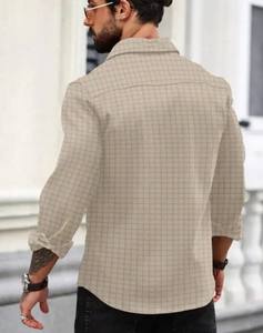 Camisa informal de algodón 100% para hombre con cuello extendido de ajuste Regular, estampado a cuadros transpirable, tejido de punto teñido liso, suministro ODM - Product Image 2