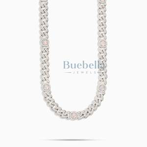 14K oro blanco 925 Plata fina moissanita collar 12mm ópalo cubano enlace Hiphop estilo Iced cadena cubana 14K moissanita joyería - Product Image 3