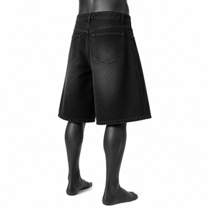 Pantalones Cortos de Mezclilla Negros Holgados Personalizados para Hombre, Estilo Urbano, Vintage, Lavados, Hip Hop, Casuales, de Verano, OEM - Product Image 3
