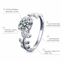 Bague en Moissanite 1 carat en Argent Sterling S925, Motif Feuille de Laurier, Triple Taille Excellente, Bijou de Mariage et de Fiançailles pour Femme