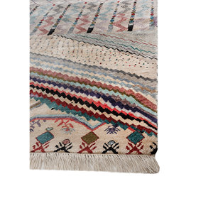 พรมไหมทอมือลายเรขาคณิตสีงาช้าง แมนชาฮา รูปทรงสี่เหลี่ยมผืนผ้า สำหรับห้องนั่งเล่น พรมวิสโคสแบบจิ๊กซอว์สำหรับทางเดิน รุ่น Luv-625 สำหรับวัยรุ่น - Product Image 4