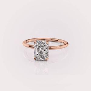 Radiant Cut Lab Grown Diamond Engagement <b>Ring</b> with Hidden Halo | 9K White / Rose / Yellow Gold <b>Custom</b> Jewelry - Product Image 4