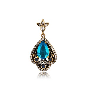 Aquamarine CZ Ottoman Pear Drop Authentic Silver Pendant Turkish Handmade Wholesale 925 Sterling Silver Jewelry - Product Image 1
