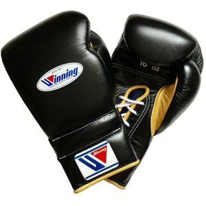 Gants de boxe à lacets Winning, noir et or, cuir véritable de qualité supérieure, gants d'entraînement et de combat professionnels, 8oz 10oz 12oz 14oz 16oz - Product Image 1