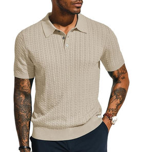 Polo de punto de estilo Old Money para hombre, camisa de punto ahuecada de manga corta, Polo de punto con textura - Product Image 2