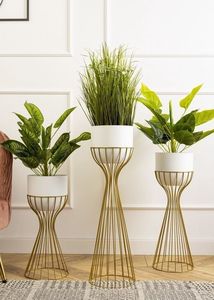 Glazed Metal Flower <b>Pot</b> with Gold Floor Stand Contemporary Plant Rack <b>Holder</b> for Indoor Outdoor Home Garden Decor - Product Image 3