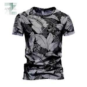 Camiseta estampada floral para homens, camiseta de alta qualidade com estampa de folhas de fábrica, OEM 170gsm 55% algodão 45% poliéster