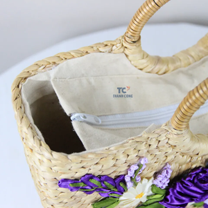 กระเป๋าชายหาดสานจากผักตบชวาออร์แกนิค งานแฮนด์เมด พร้อมซับในผ้าฝ้าย สินค้าขายดี - Product Image 4