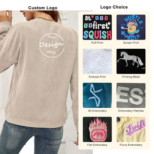 Pull à col rond en velours côtelé épais pour femme, brodé, uni, lourd, 400 GSM, ample, surdimensionné - Product Image 2