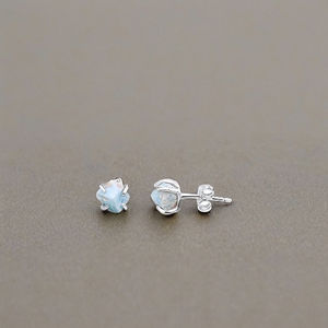 Classic Style December Birthstone Larimar <b>Stud</b> Earrings for Women Handmade 5-7mm Gold-Plated <b>Silver</b>-Jewelry Unique Gemstone Gift - Product Image 4