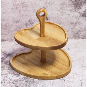 Support à gâteau en bambou à 2 étages, plateau de service en forme de cœur, support de présentation de desserts et de cupcakes en bois naturel pour les fêtes et les mariages - Product Image 1