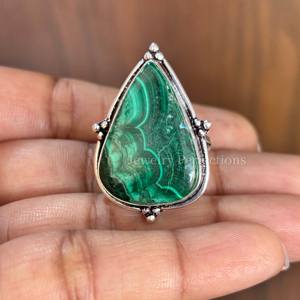 Vente en gros d'anneaux fins en argent sterling 925, pierres précieuses originales en malachite en forme de poire, bijoux de mariage pour femmes, tendance, prix d'usine - Product Image 1