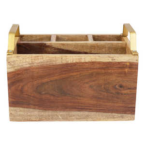 Organisateur de couverts en bois moderne avec poignées en laiton, boîte de rangement de cuisine multifonctionnelle durable pour table à manger et utilisation en restaurant - Product Image 2