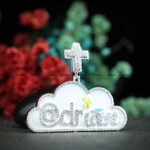 Pendentif Hip Hop personnalisé en moissanite, serti de diamants, testé positif au testeur de diamants, en argent sterling 925, émail, collier avec pendentif de nom pour homme et femme - Product Image 2
