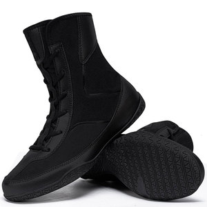 Chaussures de boxe en cuir confortables et élégantes, couleur noire, légères et respirantes, chaussures d'entraînement - Product Image 1