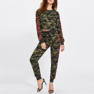 Survêtement femmes Camouflage imprimé 2 pièces polaire survêtement ensemble adulte décontracté Jogging entraînement costume haut court Camo imprimé Fitness ensemble - Product Image 3