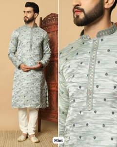 Conjunto de kurta de diseño para hombre, ropa tradicional y étnica, con jacquard pesado y trabajo de lentejuelas, con pijama de algodón, listo para usar. - Product Image 1