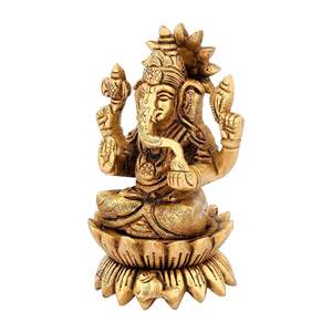 Figurine religieuse en laiton doré 500gm Ganesh Bhagwan idole pour l'entrée à la maison bureau Temple Pooja Puja chambre Ganpati assis Kamal - Product Image 2