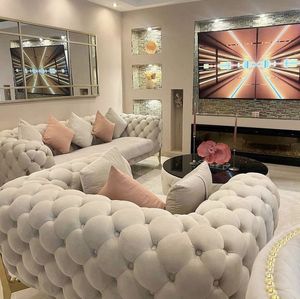 Bộ ghế <span class=keywords><strong>sofa</strong></span> phòng khách da thật cao cấp thiết kế Chesterfield sang trọng hoàng gia chân vàng DREAMLIKE - Product Image 2
