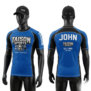 Rashguard de MMA Premium de 250 GSM, Poliéster y Spandex, Azul y Negro con Paneles en Contraste, Sublimación, Logotipo Personalizado, Ajuste de Compresión - Product Image 1