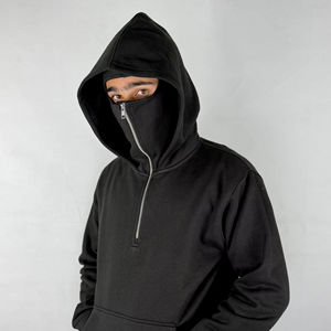 Sudadera con Capucha Balaclava de Doble Capa con Estampado de Gánster, Diseño Personalizado para Hombre, Felpa Francesa, Lavado Ácido, Cierre Completo, Gruesa - Product Image 1