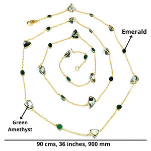 Argent sterling 925 Améthyste vert émeraude Pierres précieuses Les dames portent des colliers à longue chaîne réglables à la mode - Product Image 1