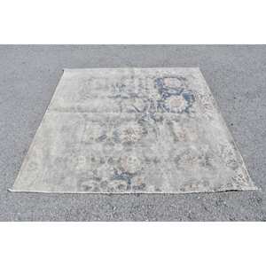 Alfombra de lana turca Vintage Beige y azul, diseño de retales de tejido plano de 5,5x5,5 pies para decoraciones de sala de estar con respaldo de látex - Product Image 1