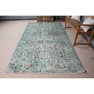 Grand tapis turc vintage 5,2x9,4 pieds, tapis persan en laine bleu et marron - Product Image 3