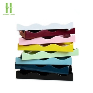 OEM bambou laque luxe peint à la main bohème écologique festonné plateau de service centres de table décoration faits à la main HNH - Product Image 2