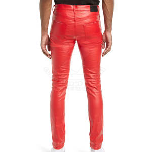 Pantalones de Cuero de Secado Rápido, Transpirables, con Botones, Estilo Casual, Color Rojo Liso, Colores Personalizados, Fabricante de Pakistán - Product Image 2