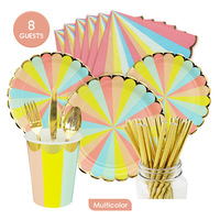 Assiettes en papier jetables bronzant rayé décor de fête d'anniversaire assiette de fruits plateau à gâteau vaisselle fournitures de fête d'anniversaire