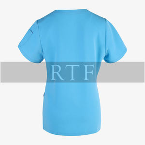 Col en V soins infirmiers gommages robe veste ensemble manches courtes 100% coton unisexe personnalisable ODM modèle par Raw Fine Salon de beauté hôpitaux - Product Image 2