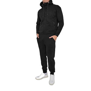 Conjuntos de chándal de bolsillo con cremallera negra transpirable de alta calidad para hombre, jersey de dos piezas de lana con capucha y pantalones de chándal, nuevo estilo - Product Image 4