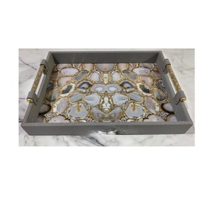 Bandeja de servicio de resina de madera rectangular hecha a mano para uso en el hogar o restaurante del hotel Bandeja de almacenamiento de madera de la India - Product Image 1