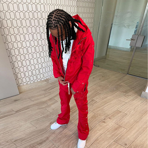 Prince Loose Causal Black Blank Man Side Buttons Sweatsuit Stripe Flared Nylon Jogger Poliéster Cargo Chándal Set para hombre - Product Image 6