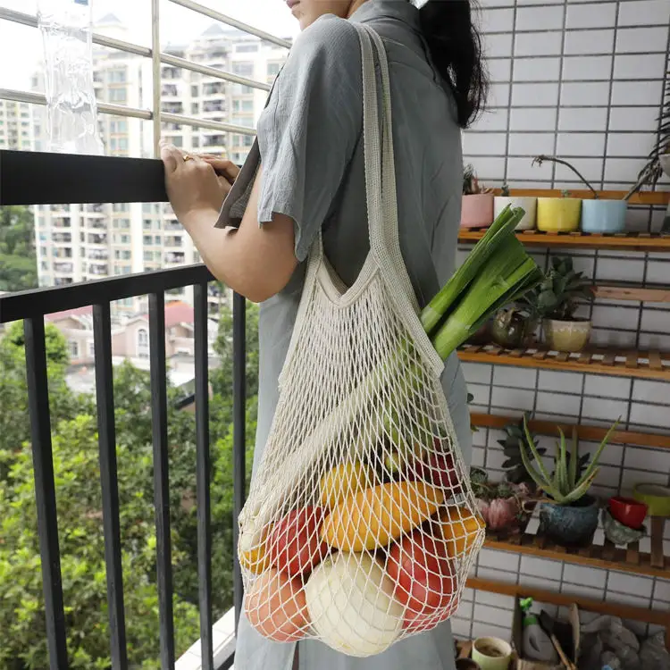 Frauen Mesh Net Einkaufstasche Wieder verwendbare faltbare Baumwolle Obst Lebensmittel Shopper Frauen Umhängetasche Einkaufstasche