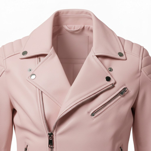 Blouson de moto en cuir rose personnalisé pour femmes, vente en gros en vrac, prix d'usine, style motard authentique, manteau pour femmes, service OEM ODM, approvisionnement - Product Image 5